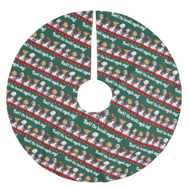 Lustiger Hundechor Bellt! Weihnachtslied Wortspiel Polyester Weihnachtsbaumdecke (Vorderseite)