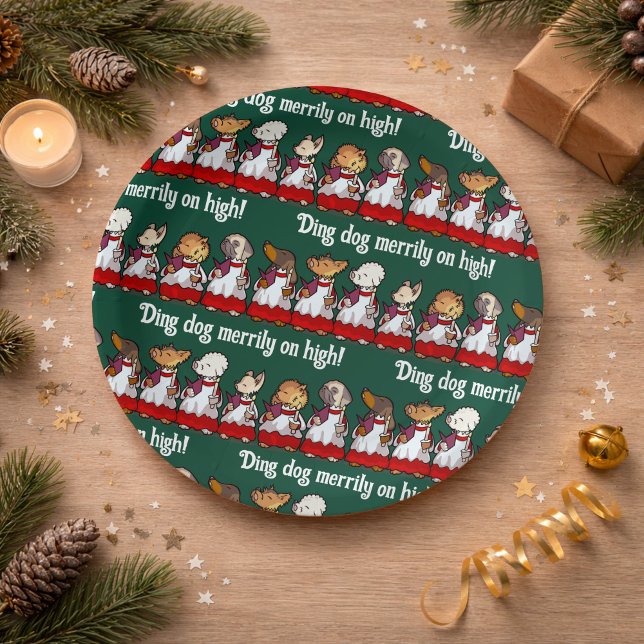 Lustiger Hundechor Ding Dog Weihnachtslied Wortspi Pappteller (Von Creator hochgeladen)