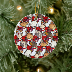 Lustiger Hundechor Weihnachtslied Sänger Cartoon Keramik Ornament