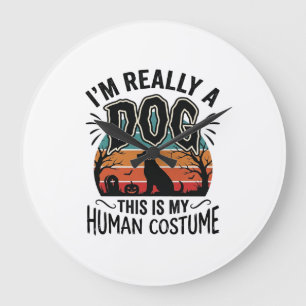 Lustiger Hundemensch Kostüm Halloween Vintage Hund Große Wanduhr