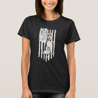 Lustiger Husky Amerikanische Flagge Patriotischer T-Shirt