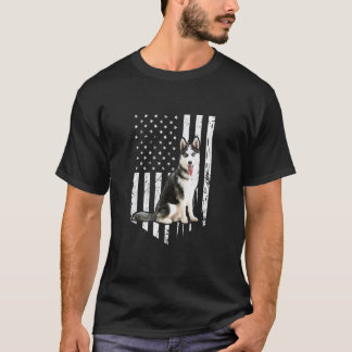 Lustiger Husky Amerikanische Flagge Patriotischer T-Shirt