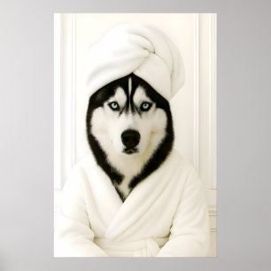 Lustiger Husky-Badezimmerdruck, Sibirischer Husky  Poster