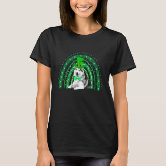 Lustiger Husky-Hund Grüner Regenbogen Glücklicher T-Shirt
