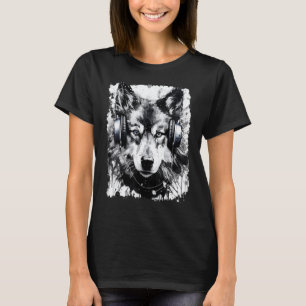 Lustiger Husky-Hund-Musik-Kopfhörer-Graffiti T-Shirt