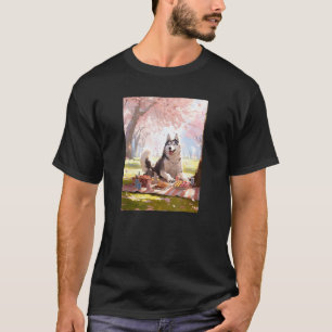 Lustiger Husky Kirschblüten Lustiger Hund Picknick T-Shirt
