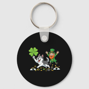 Lustiger Husky-Klee St. Patricks Day Frauen Männer Schlüsselanhänger