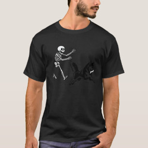 Lustiger Husky Laufendes Skelett Halloween T-Shirt