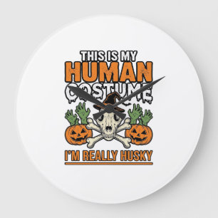 Lustiger Husky-Mensch-Kostüm Halloween-Hund-Shirt Große Wanduhr