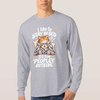 Lustiger Ich Bleibe Lieber Im Bett Katzen Introver T-Shirt
