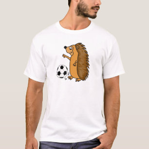 Lustiger Igel, der Fußball-oder Fußball-Cartoon T-Shirt