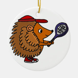 Lustiger Igel mit blauem Tennis-Schläger Keramik Ornament