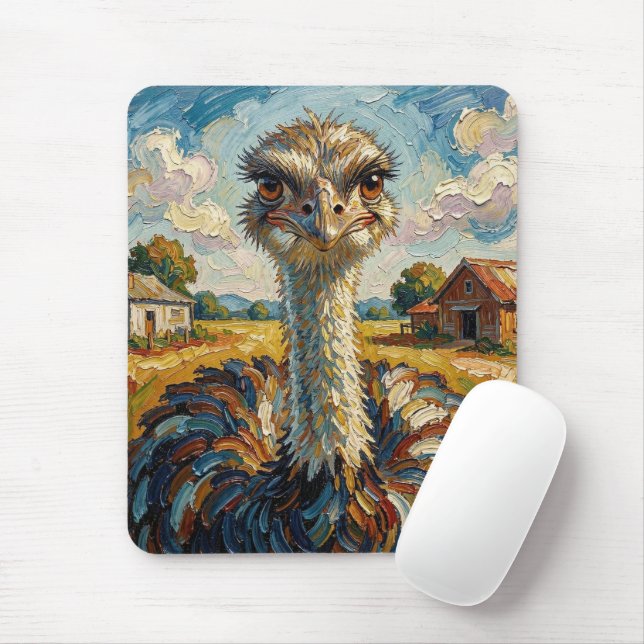 Lustiger Impasto-Strauß auf einer Ranch  Mousepad (Mit Mouse)