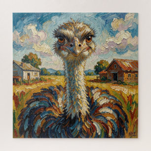 Lustiger Impasto-Strauß auf einer Ranch  Puzzle