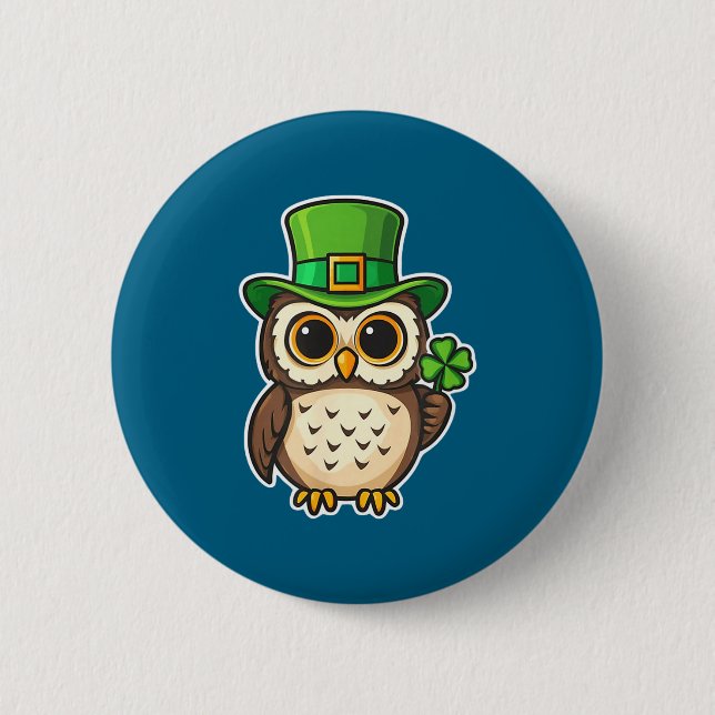 Lustiger irischer Eule St. Patrick Tag Glücksbring Button (Vorderseite)