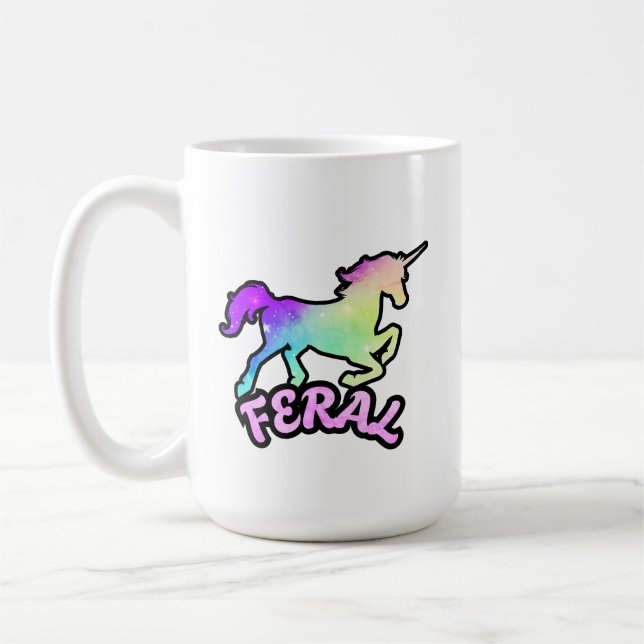 Lustiger ironischer wilder Einhorn-Regenbogen-Bech Kaffeetasse (Links)