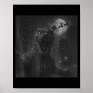 Lustiger japanischer Kaiju-Selfie-Santa-Weihnachts Poster