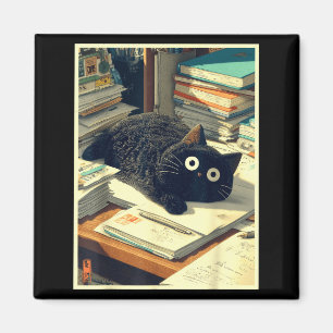 Lustiger japanischer Katzenlehrer Schüler Schule l Magnet