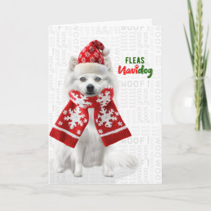 Lustiger Japanischer Spitz-Hund Flöhe Navidog Weih Feiertagskarte