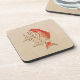 Lustiger japanischer Vintage-Fisch-Yokai Getränkeuntersetzer