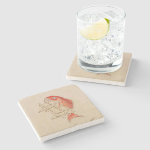 Lustiger japanischer Vintage-Fisch-Yokai Steinuntersetzer