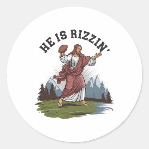Lustiger Jesus Er Ist Rizzin Playing Footll Beklei Runder Aufkleber