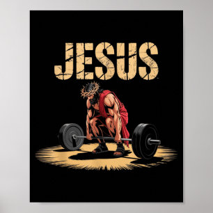 Lustiger Jesus Gewichtheben Christliches Fitnessst Poster