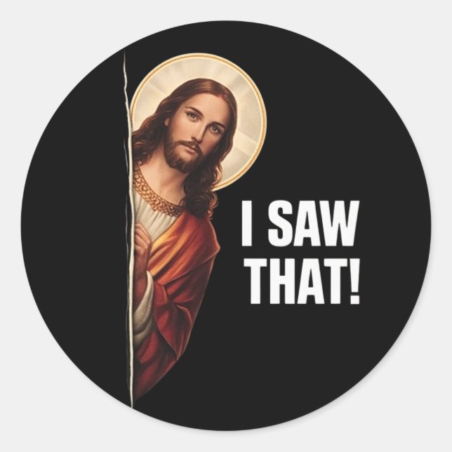 Lustiger Jesus "Ich habe das gesehen" christliches Runder Aufkleber (Vorderseite)