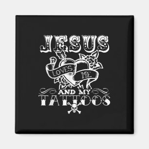 Lustiger Jesus liebt mich und meine Tattoos  Magnet