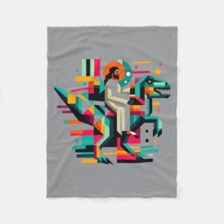 Lustiger Jesus Reitet T-Rex Dinosaurier Meme Parod Fleecedecke
