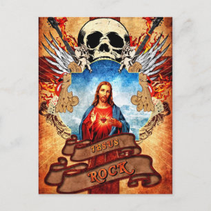 Lustiger Jesus Rock Postkarte
