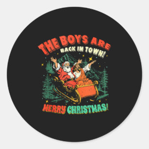 Lustiger Jesus Santa The Boys Are Back In Town Fro Runder Aufkleber