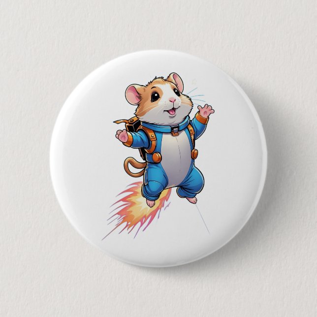 Lustiger Jetpack-Hamster-Pin | Cartoon-Tier-Abzeic Button (Vorderseite)