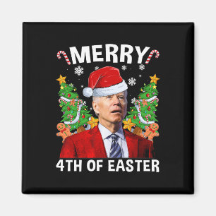 Lustiger Joe Biden Weihnachts Santa Hut Frohe 4. J Magnet