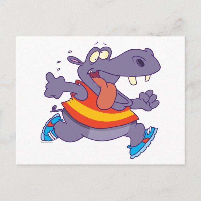 lustiger Joggen Hippo Läufer Cartoon Postkarte (Vorderseite)