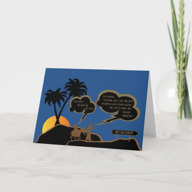 Lustiger Joseph und Mary Feiertagskarte (Vorderseite)