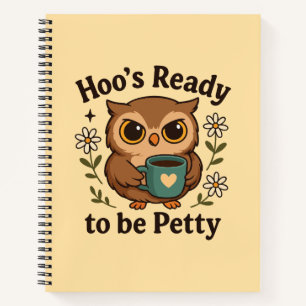 Lustiger Kaffee-Owl Hoo ist bereit, kleinlich zu s Notizbuch