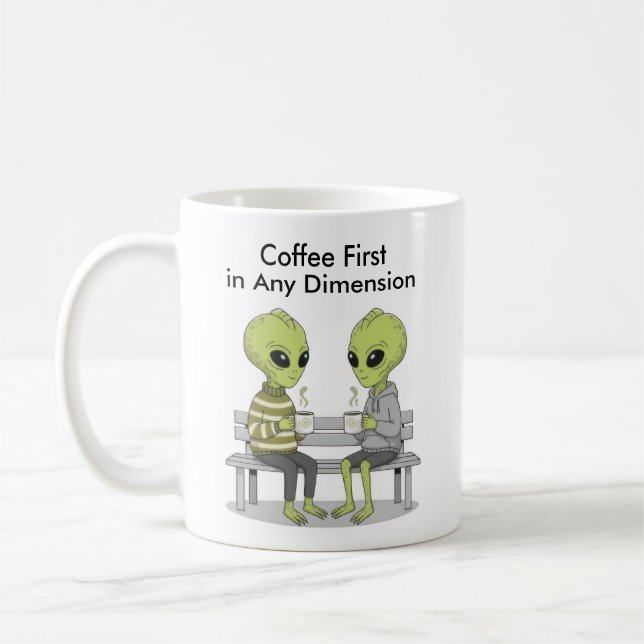 Lustiger Kaffee und Aliens Kaffeetasse (Links)