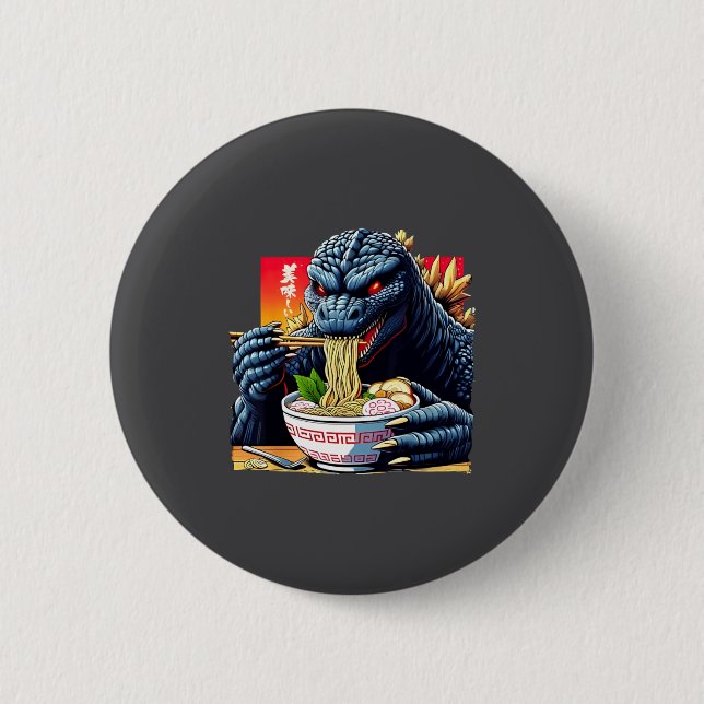 Lustiger Kaiju, der Ramen isst, japanischer Monste Button (Vorderseite)