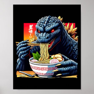 Lustiger Kaiju, der Ramen isst, japanischer Monste Poster