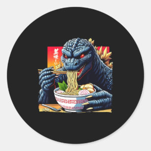 Lustiger Kaiju, der Ramen isst, japanischer Monste Runder Aufkleber