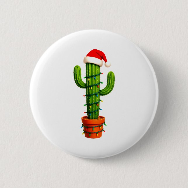 Lustiger Kaktus Weihnachtsmann Hut Weihnachtsbaum  Button (Vorderseite)