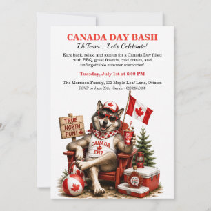 Lustiger kanadischer Wolf Canada Day Hinterhof-BBQ Einladung