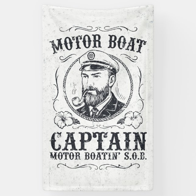 Lustiger Kapitän eines Motorboots, Pontoonbootfahr Banner (Vertikal)