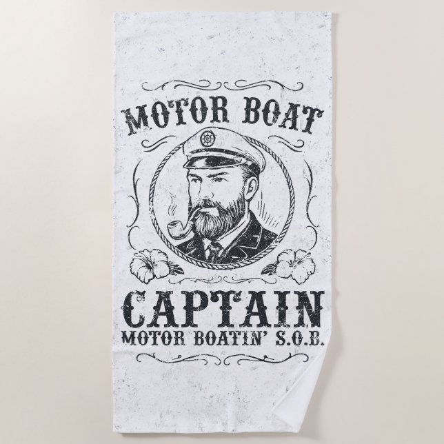 Lustiger Kapitän eines Motorboots, Pontoonbootfahr Strandtuch (Vorderseite)