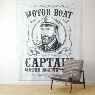 Lustiger Kapitän eines Motorboots, Pontoonbootfahr Wandteppich
