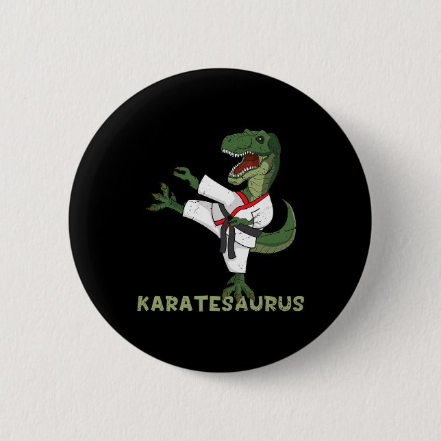 Lustiger Karate-Dinosaurier Karatesaurus T-Rex Gra Button (Vorderseite)