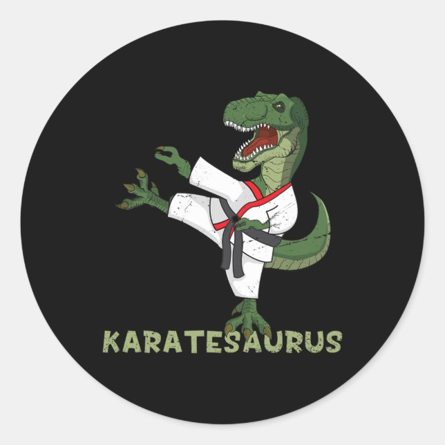 Lustiger Karate-Dinosaurier Karatesaurus T-Rex Gra Runder Aufkleber (Vorderseite)