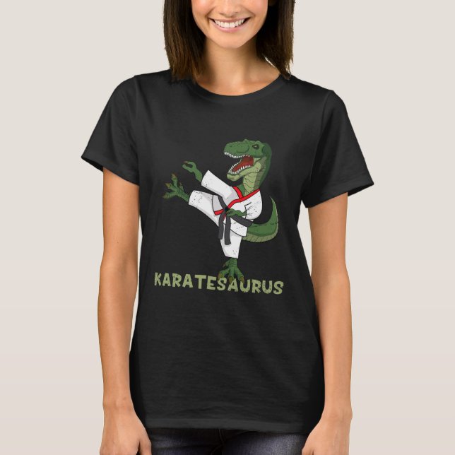 Lustiger Karate Dinosaurier Karatesaurus T-rex Gra T-Shirt (Vorderseite)