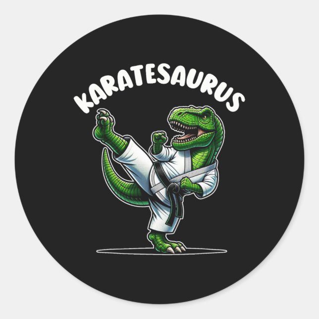 Lustiger Karatesaurus Dinosaurier T Rex In Karate  Runder Aufkleber (Vorderseite)